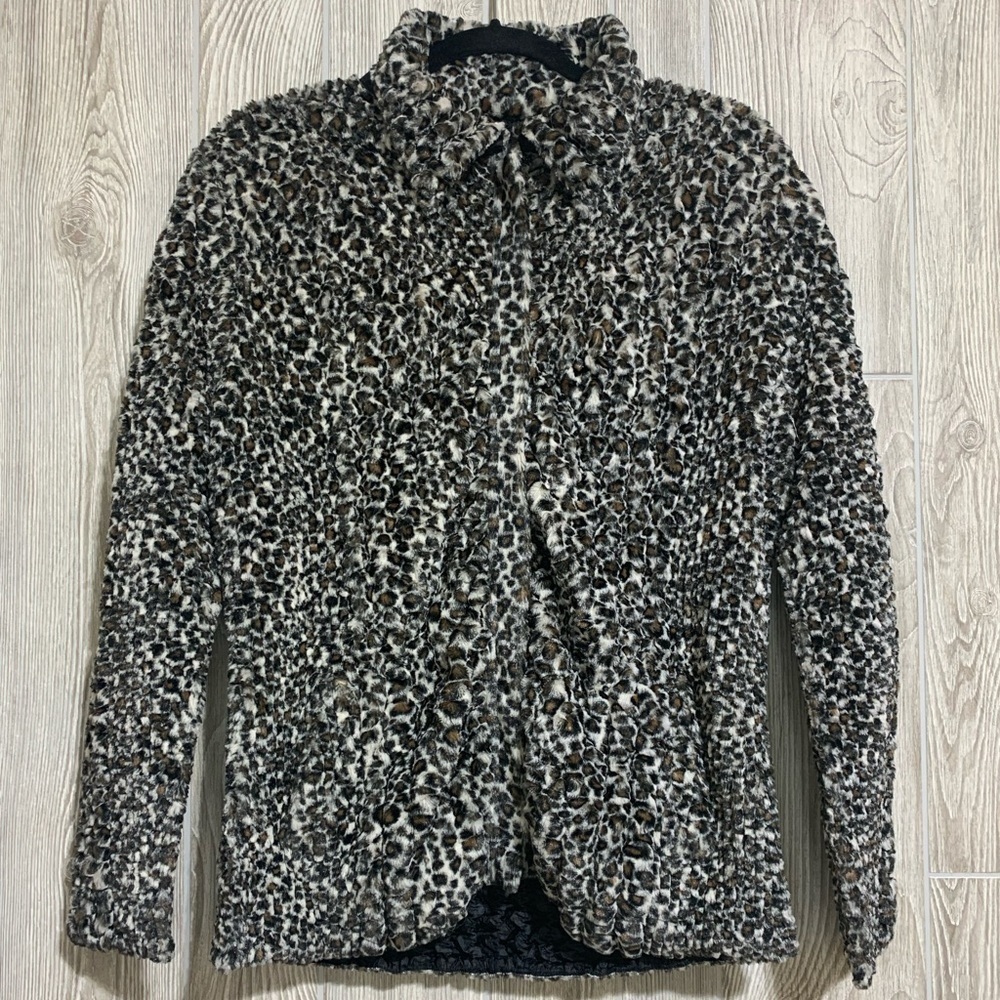 Ubu Reversible Leopard Print Black Crinkle Travel Zip Up Jacket Coat Size XL